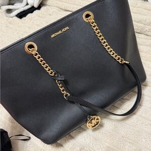 Michael Kors Black Tote with Gold Chain Accents
